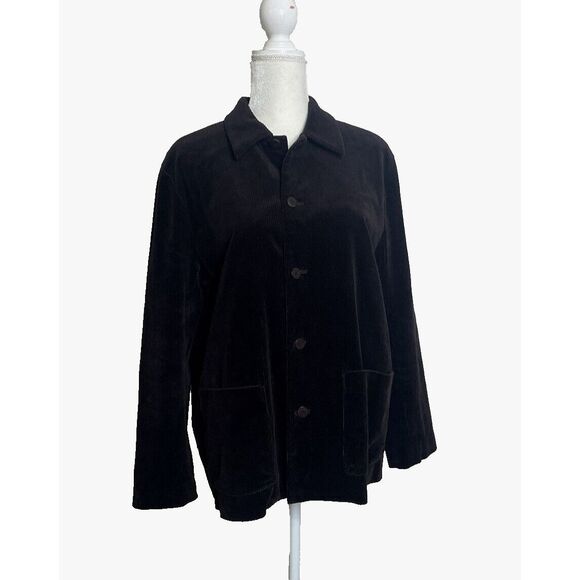 Eileen Fisher MP M Petite Corduroy Chore Coat Jacket Dark Brown Pockets - Picture 2 of 8